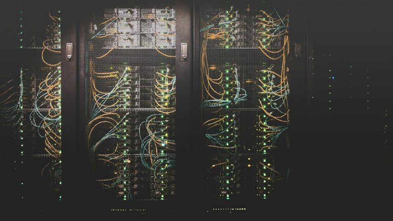 Network cables and computer servers in data-centre racks