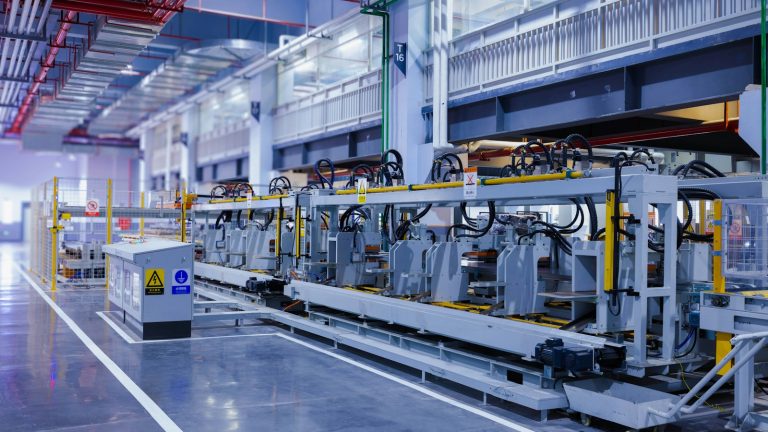 An automated appliance-production line inside a factory