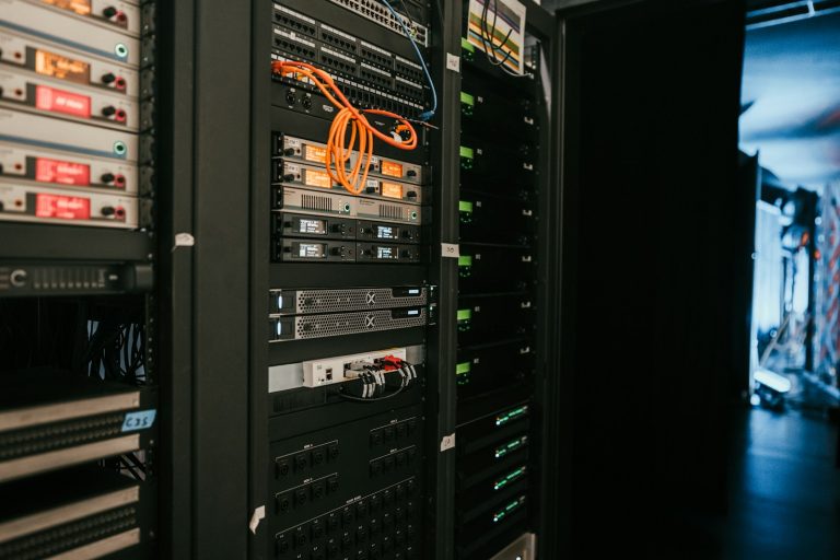 Server racks and network equipment inside a data centre