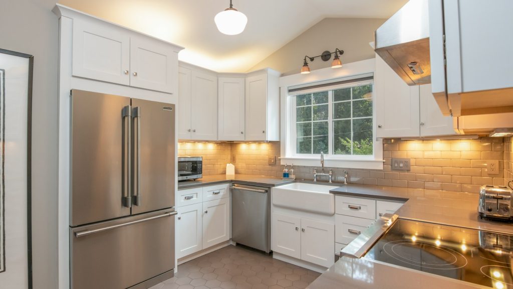 Kitchen with stainless-steel appliances