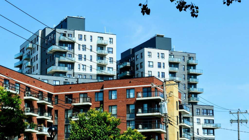 Apartment buildings with trees in front