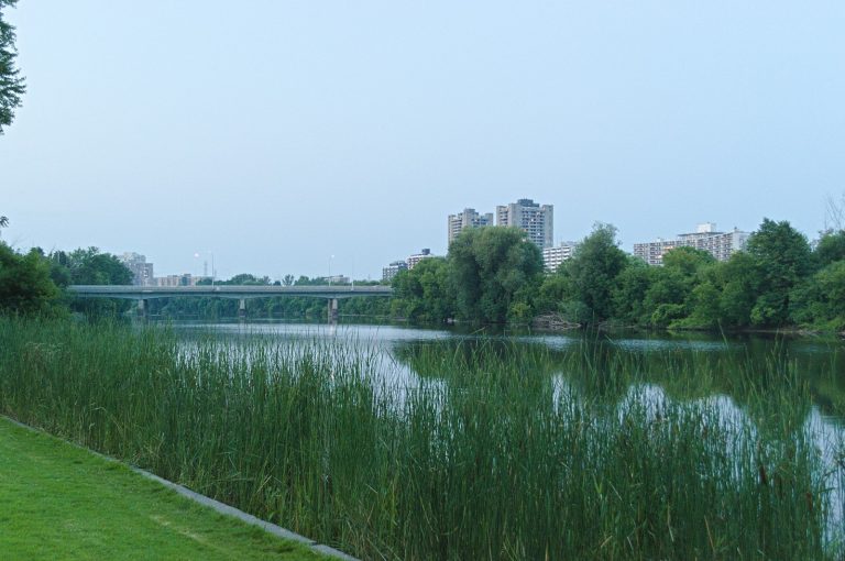 The George McIlraith Bridge crosses the Rideau River in Ottawa.
