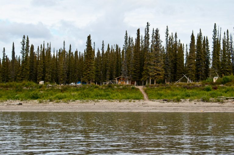 Dene fish and hunt camp beside the Mackenzie River in the Northwest Territories