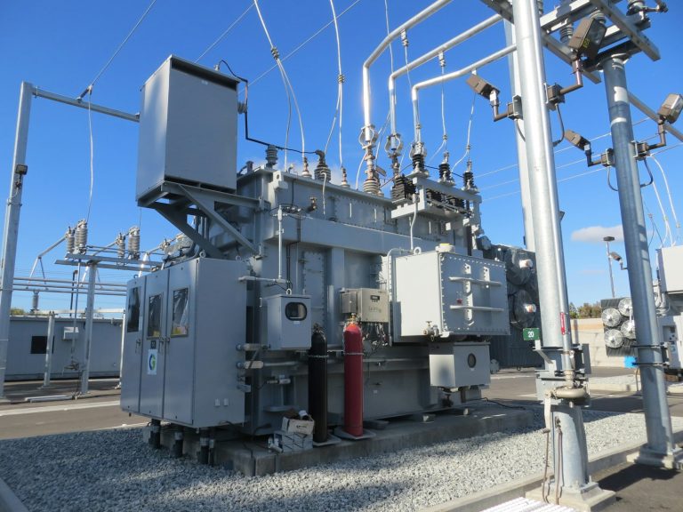 Electrical transformer equipment at a power substation