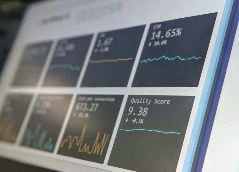 Data-analysis dashboard with line graphs on a screen, illustrative stock image.