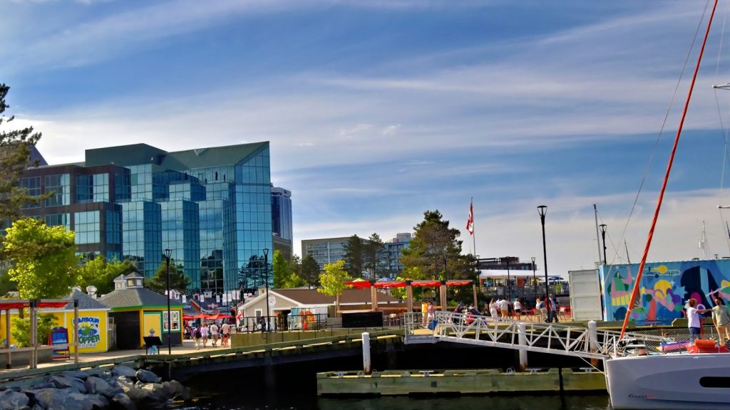 Buildings and piers along the Halifax waterfront
