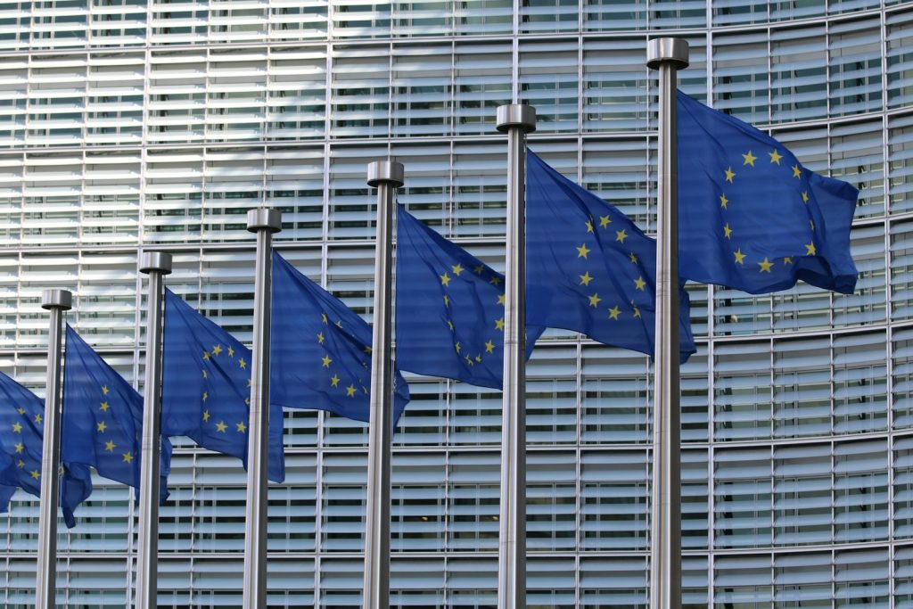 European Union flags outside the European Commission building