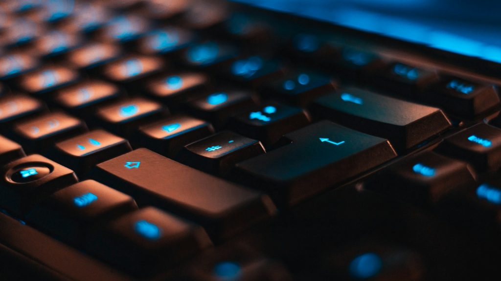 Close view of an illuminated computer keyboard