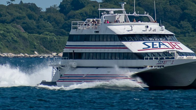 High-speed passenger ferry travelling across open water