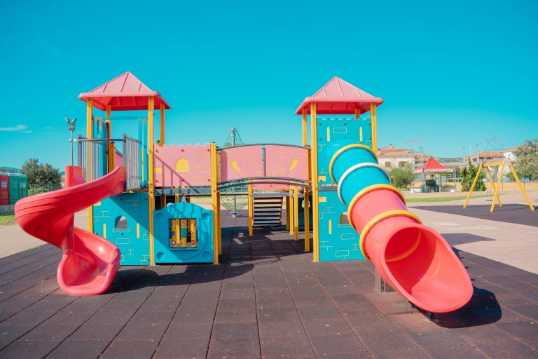 Colourful playground structure, illustrative image for an inclusive school park